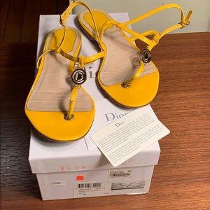 Dior T-Strap Flat Sandals - Yellow